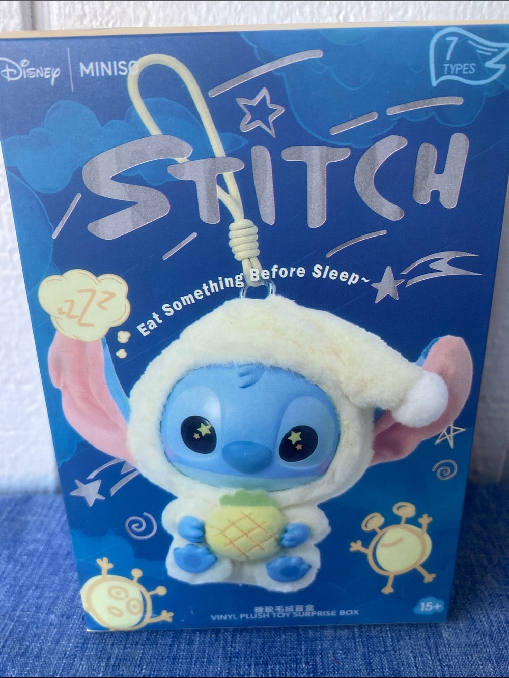 Disney Stitch Plush Sleep Sack Keychain - Blue and Cream with Pink Ears